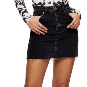 TOP SHOP Black Denim Jean Miniskirt with Raw Frayed Hem Size 12